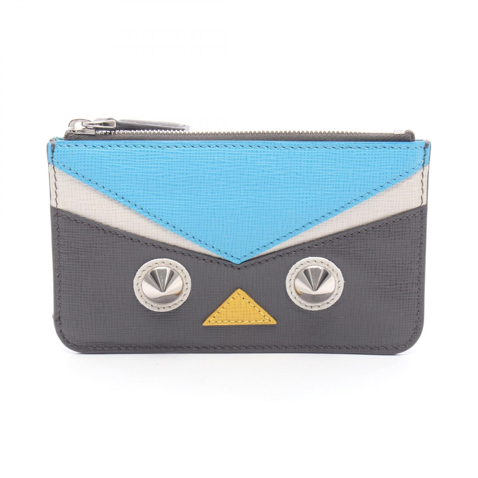 Fendi Coin Case Gray Blue Leather Tree Ring with