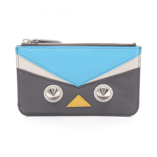 Fendi Coin Case Gray Blue Leather Tree Ring with