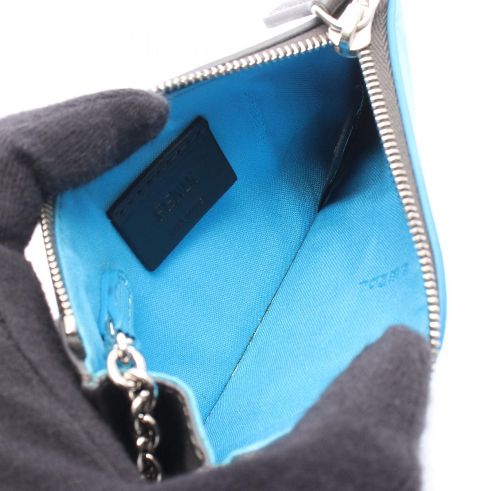 Fendi Coin Case Gray Blue Leather Tree Ring with — view 3