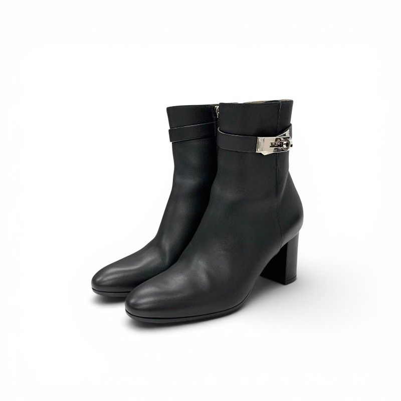 Hermes Saint Germain Boots Short Shoes Leather Black Silver Kelly