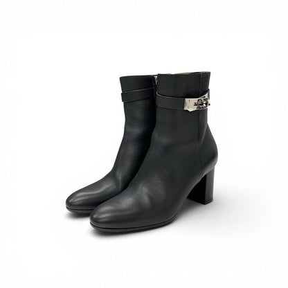 Hermes Saint Germain Boots Short Shoes Leather Black Silver Kelly
