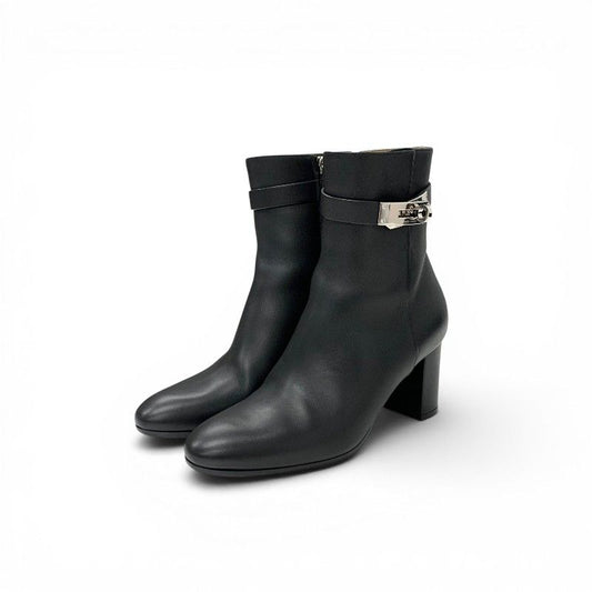 Hermes Saint Germain Boots Short Shoes Leather Black Silver Kelly