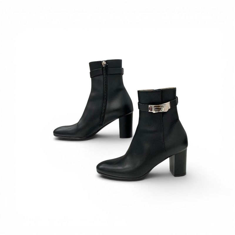 Hermes Saint Germain Boots Short Shoes Leather Black Silver Kelly — view 3