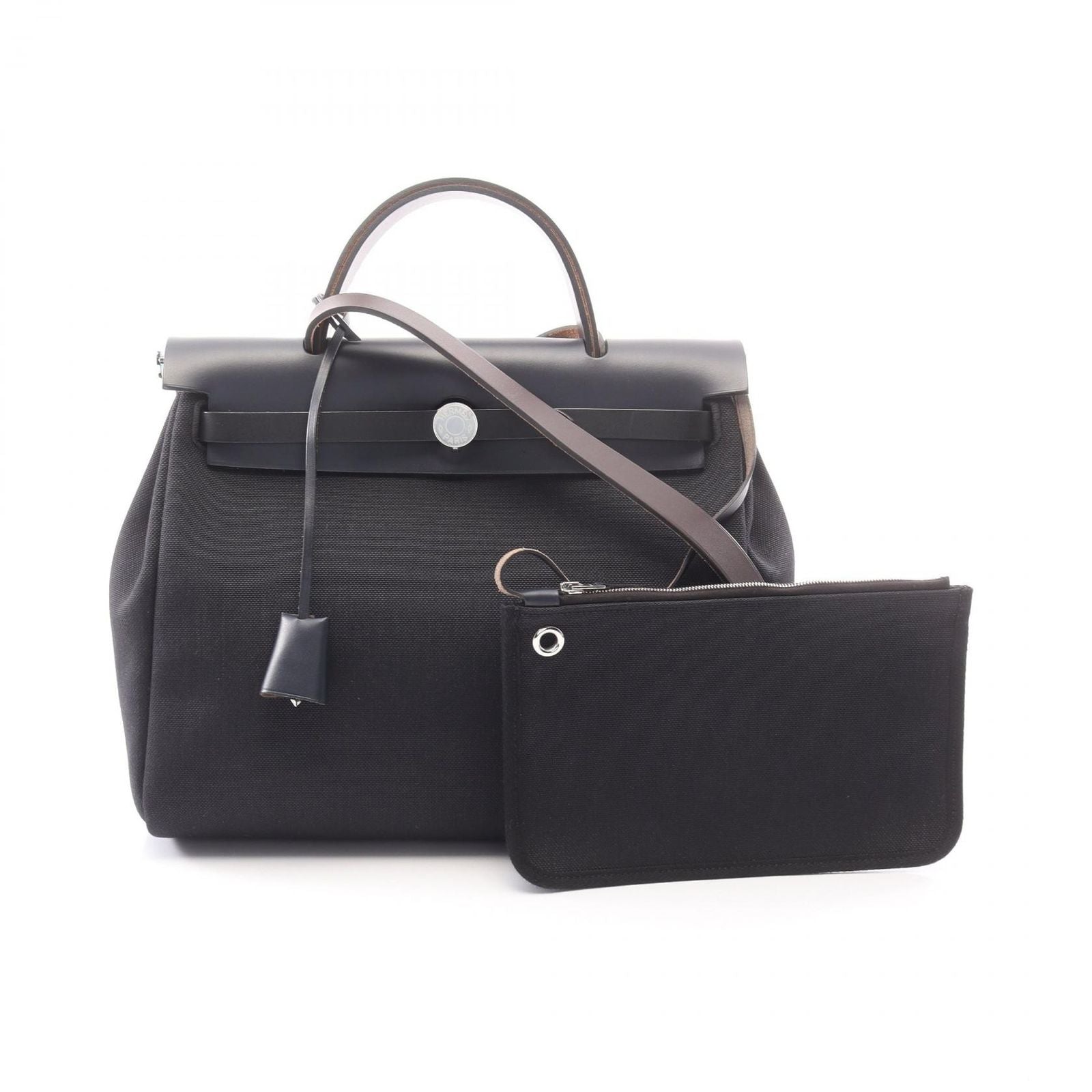 Hermes Handbag Herbag PM 2-Way Black Blue Canvas Leather PM Leto lene