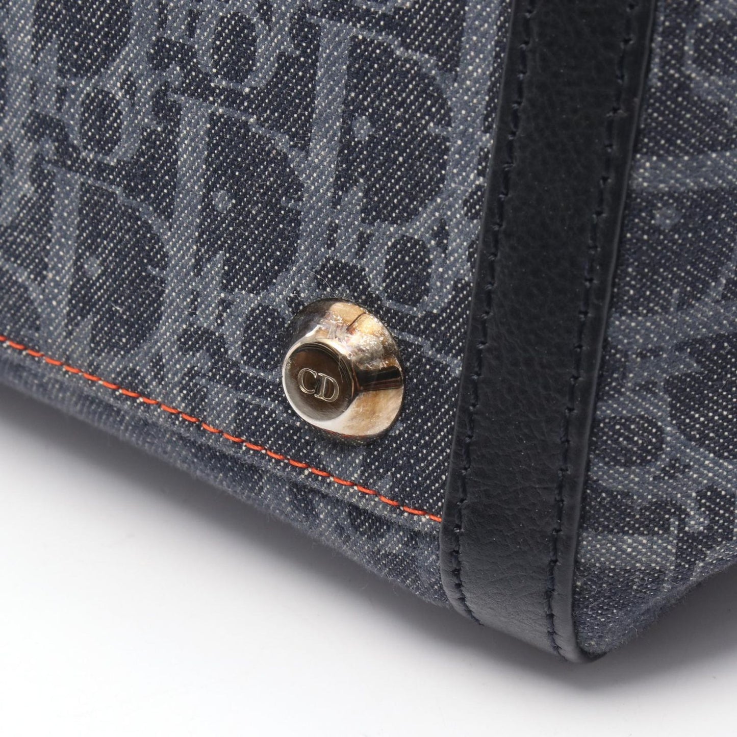 Dior Dio Handbag Tobta Navy Black Orange Denim Leather — view 6