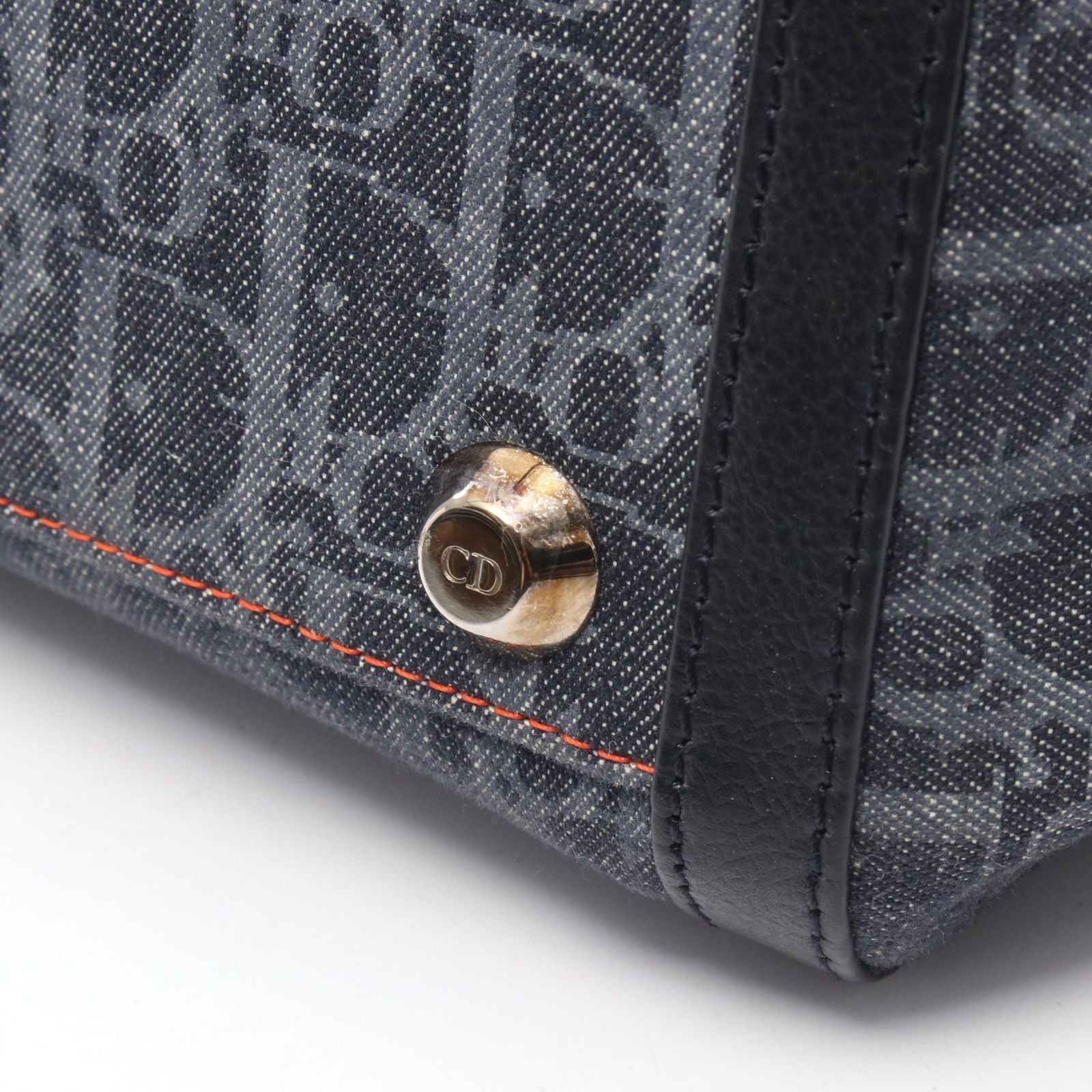 Dior Dio Handbag Tobta Navy Black Orange Denim Leather — view 6