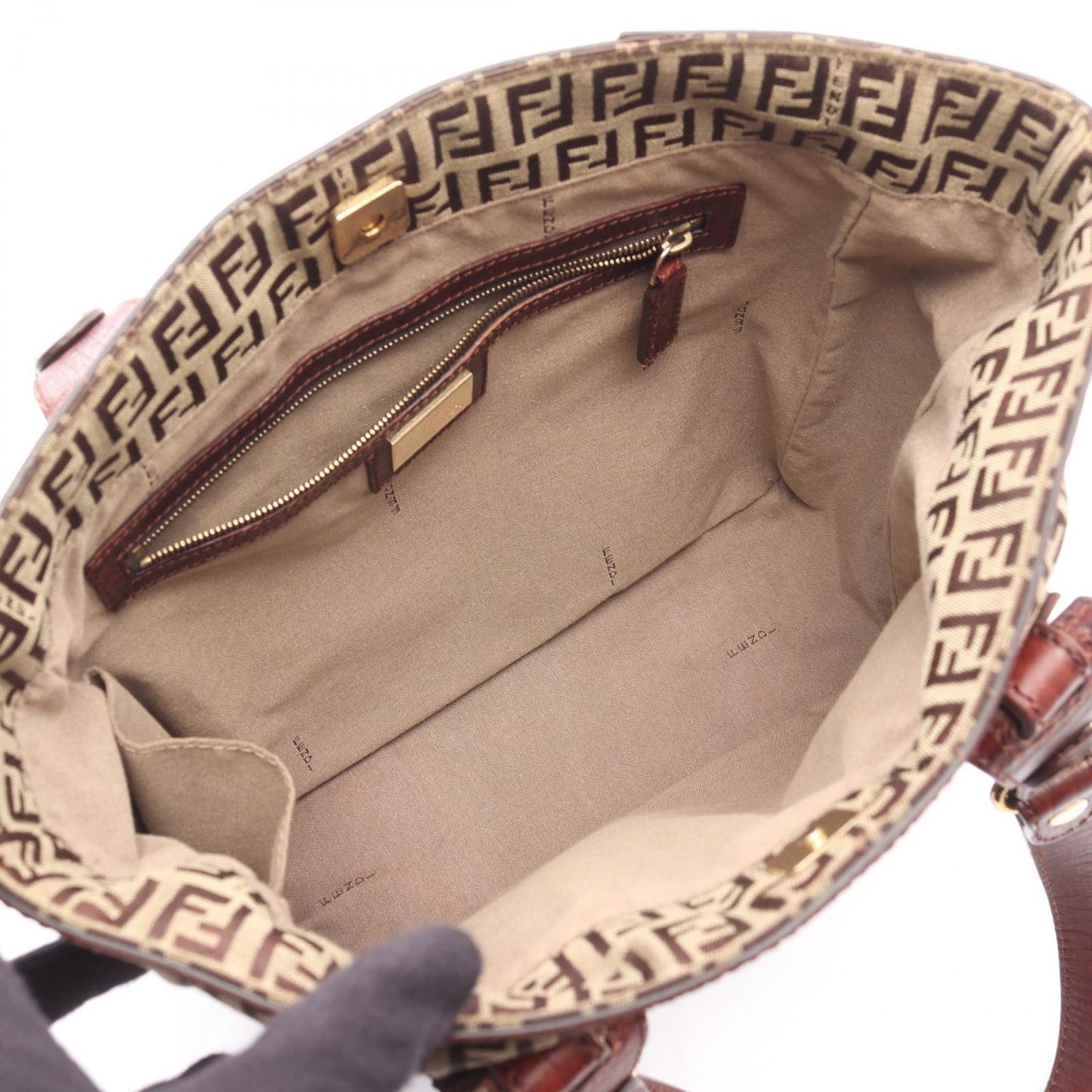 Fendi Tote of Beige Brown Canvas Leather of — view 3