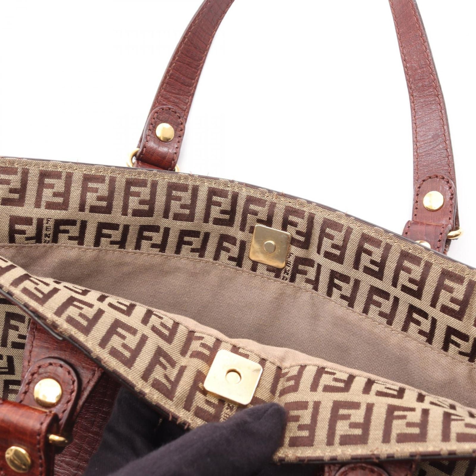 Fendi Tote of Beige Brown Canvas Leather of — view 9