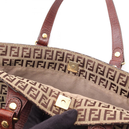 Fendi Tote of Beige Brown Canvas Leather of — view 9