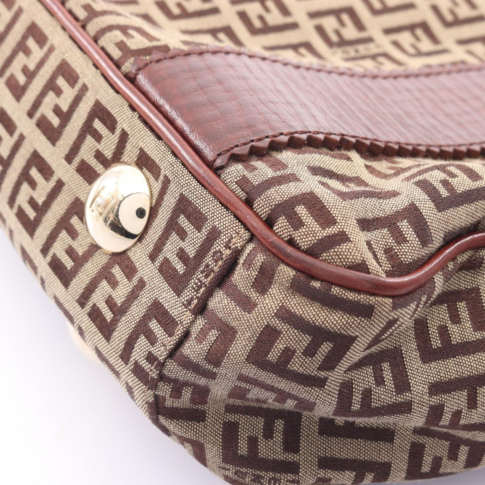 Fendi Tote of Beige Brown Canvas Leather of — view 7