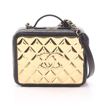Chanel Shoulder Bag Quilted Vanity 2-Way Black Gold Lambskin Chain