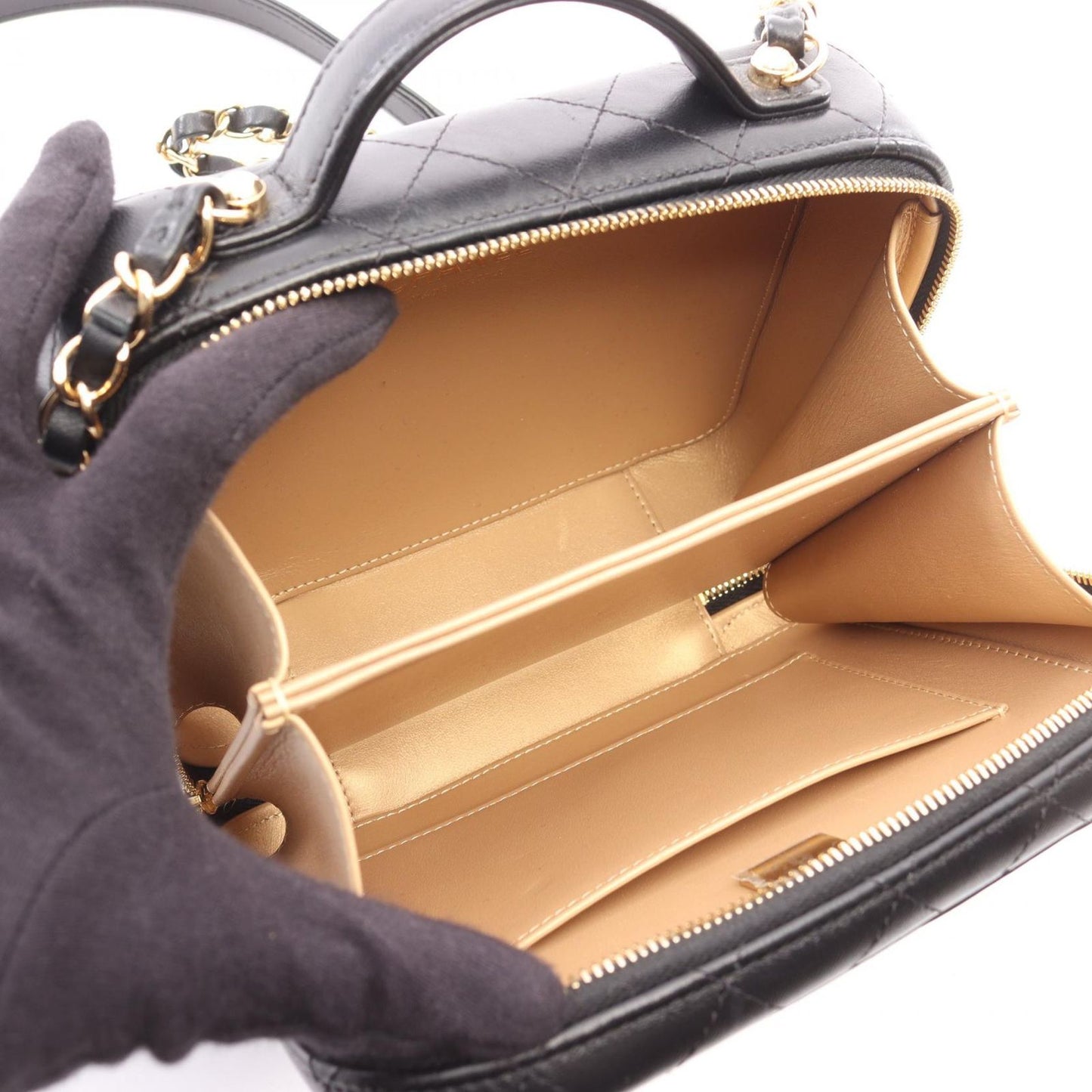 Chanel Shoulder Bag Quilted Vanity 2-Way Black Gold Lambskin Chain — view 3