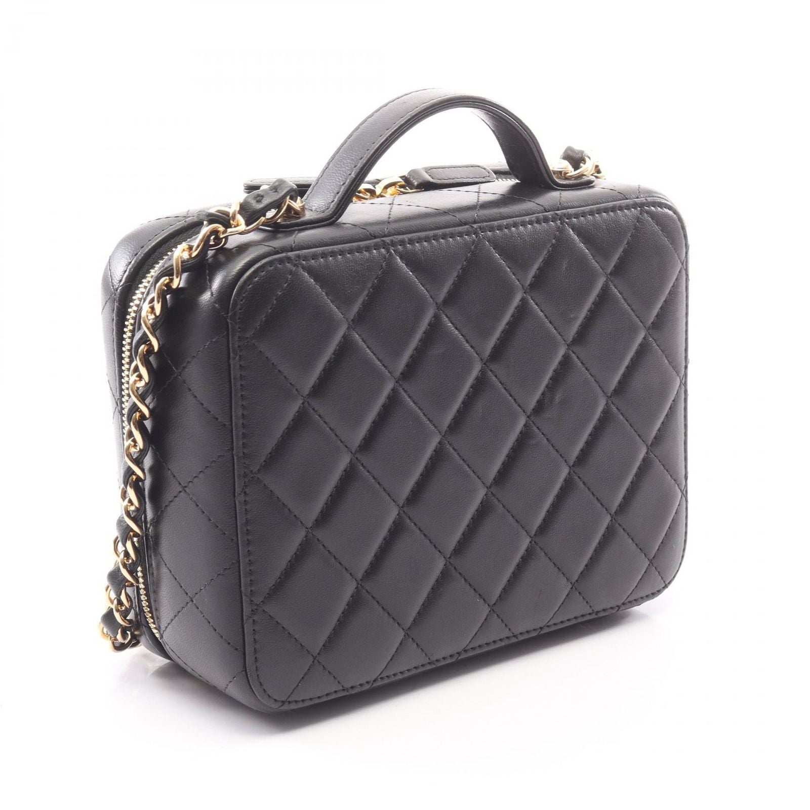 Chanel Shoulder Bag Quilted Vanity 2-Way Black Gold Lambskin Chain — view 2