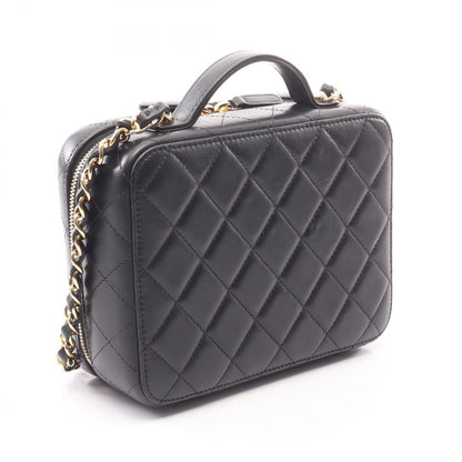 Chanel Shoulder Bag Quilted Vanity 2-Way Black Gold Lambskin Chain — view 2