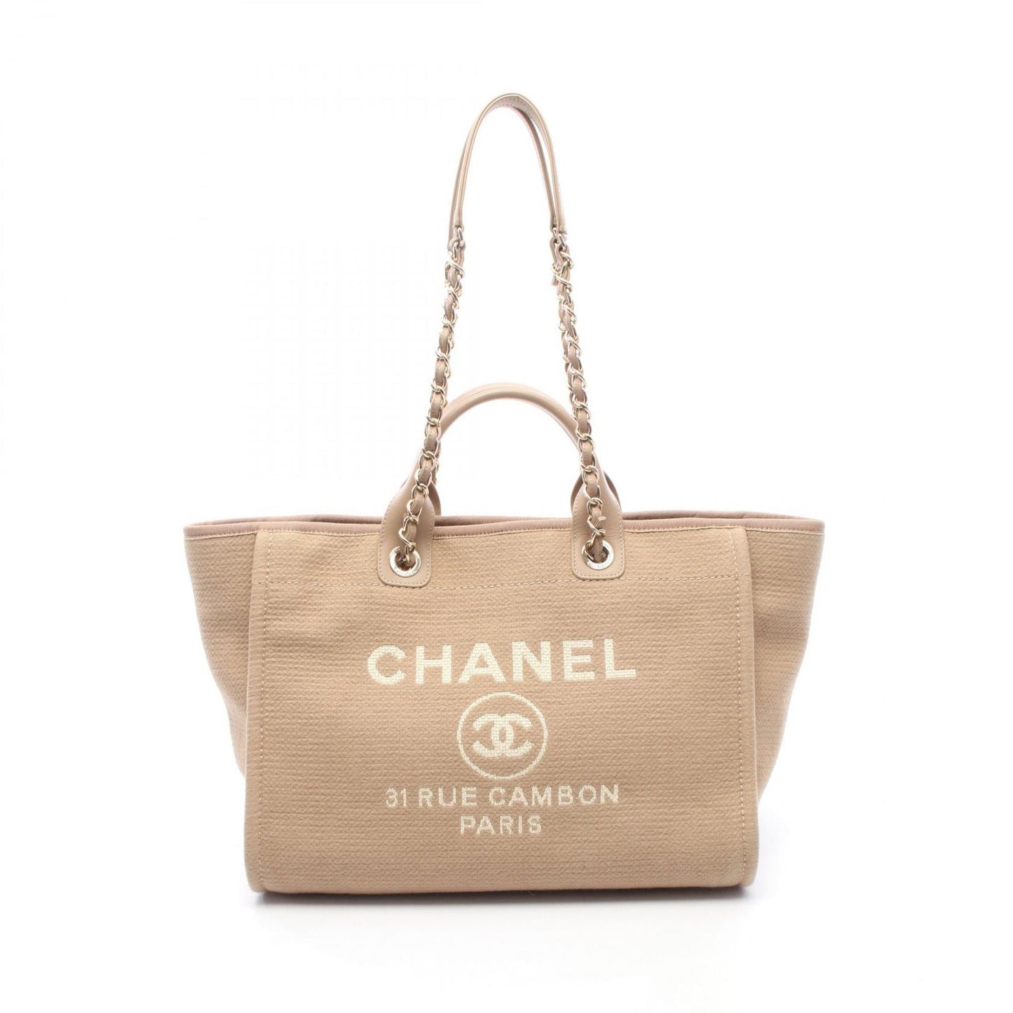 Chanel Tote Deauville Beige Canvas Leather Sba
