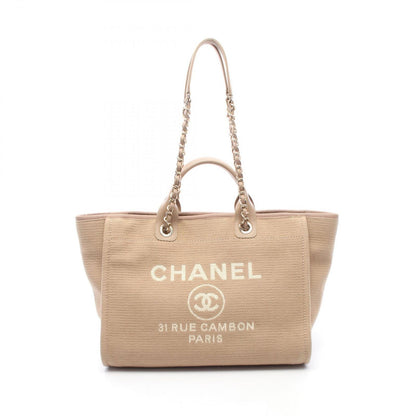 Chanel Tote Deauville Beige Canvas Leather Sba