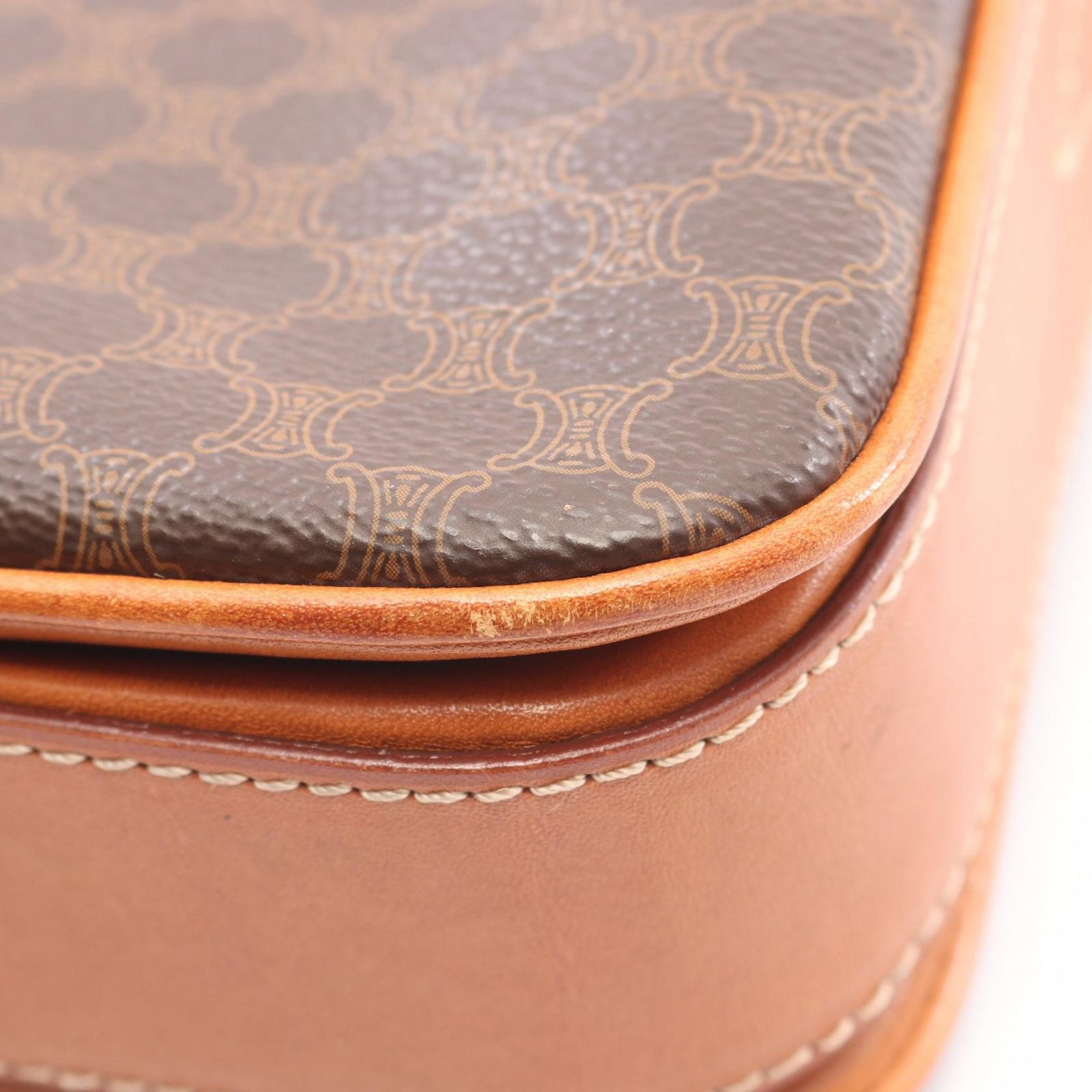 Celine Shoulder Bag Macadam Dark Brown Canvas Leather — view 8