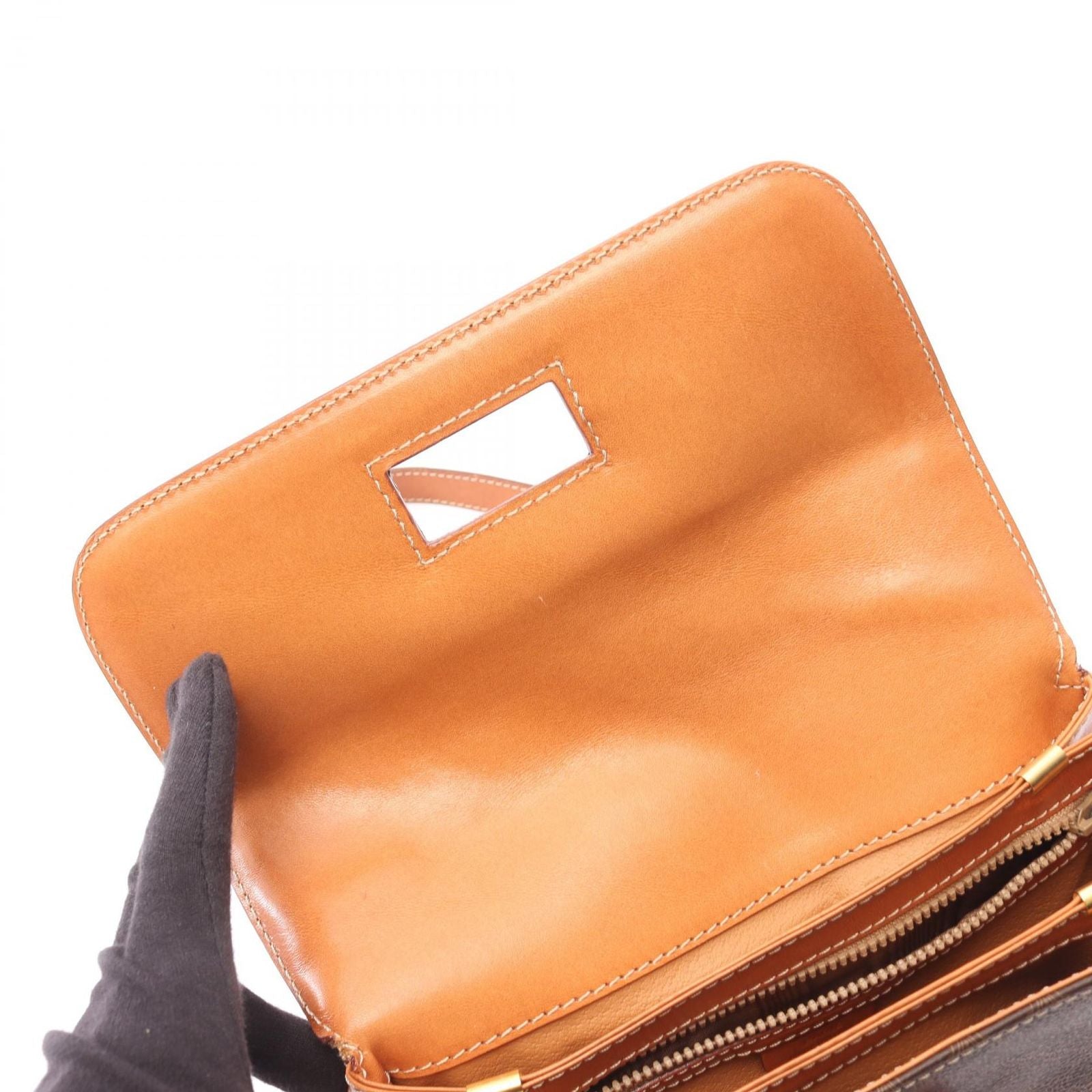 Celine Shoulder Bag Macadam Dark Brown Canvas Leather — view 6