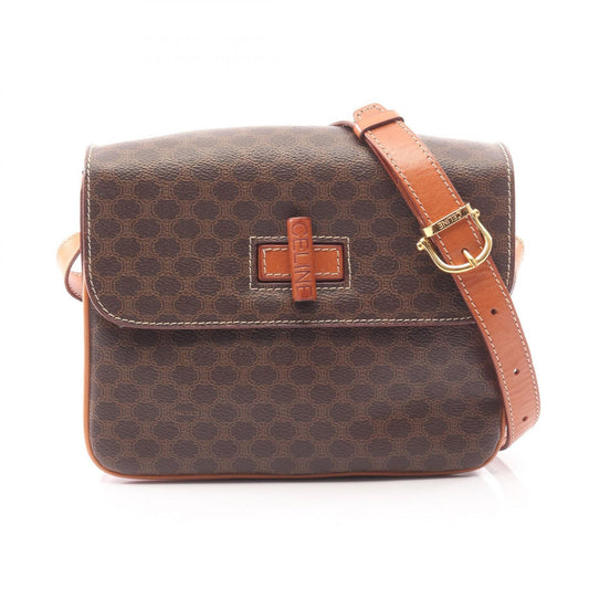 Celine Shoulder Bag Macadam Dark Brown Canvas Leather