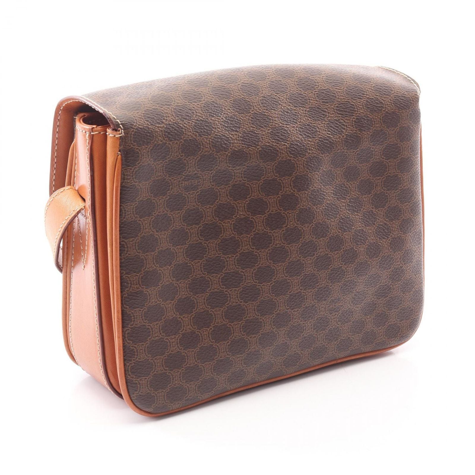 Celine Shoulder Bag Macadam Dark Brown Canvas Leather — view 2