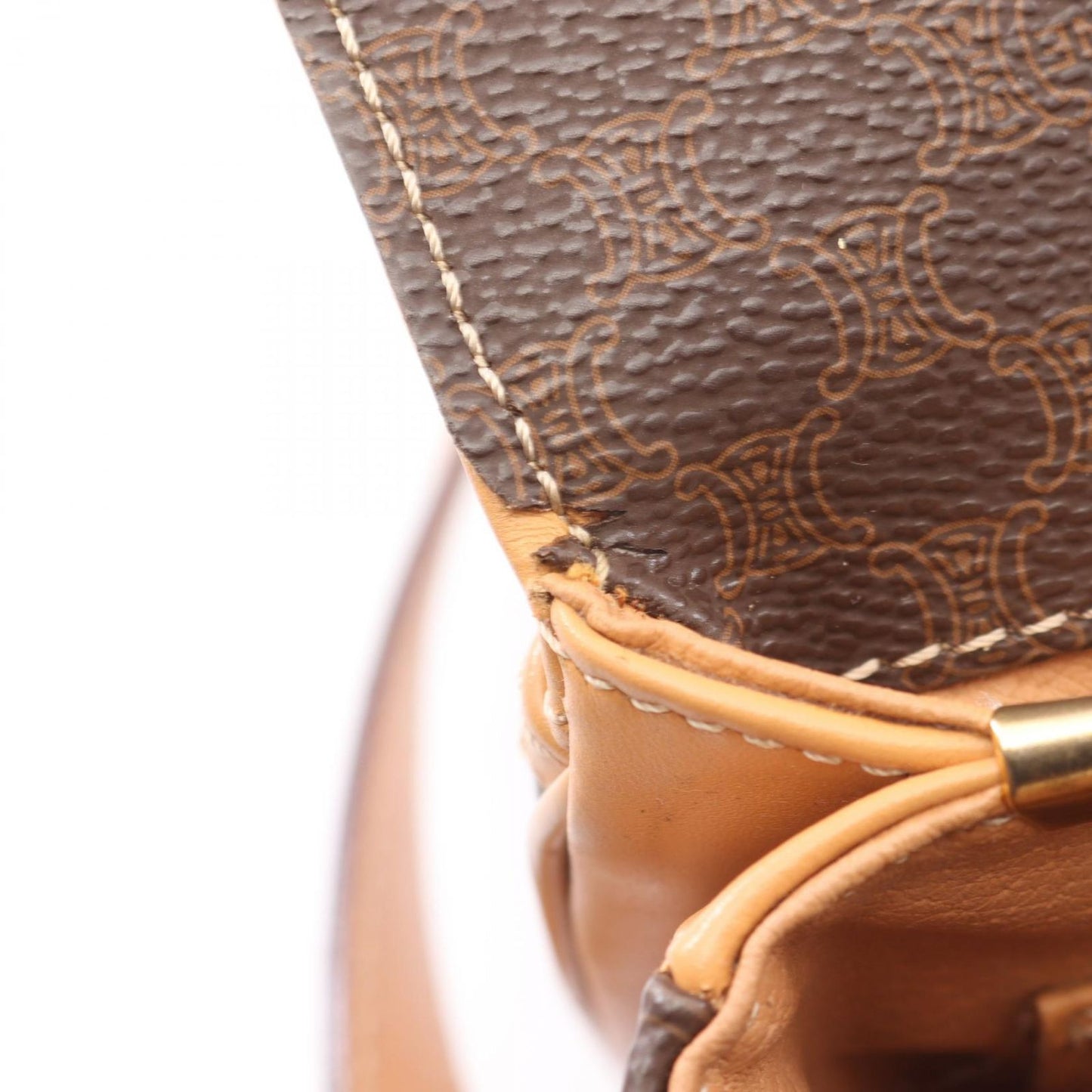 Celine Shoulder Bag Macadam Dark Brown Canvas Leather — view 6
