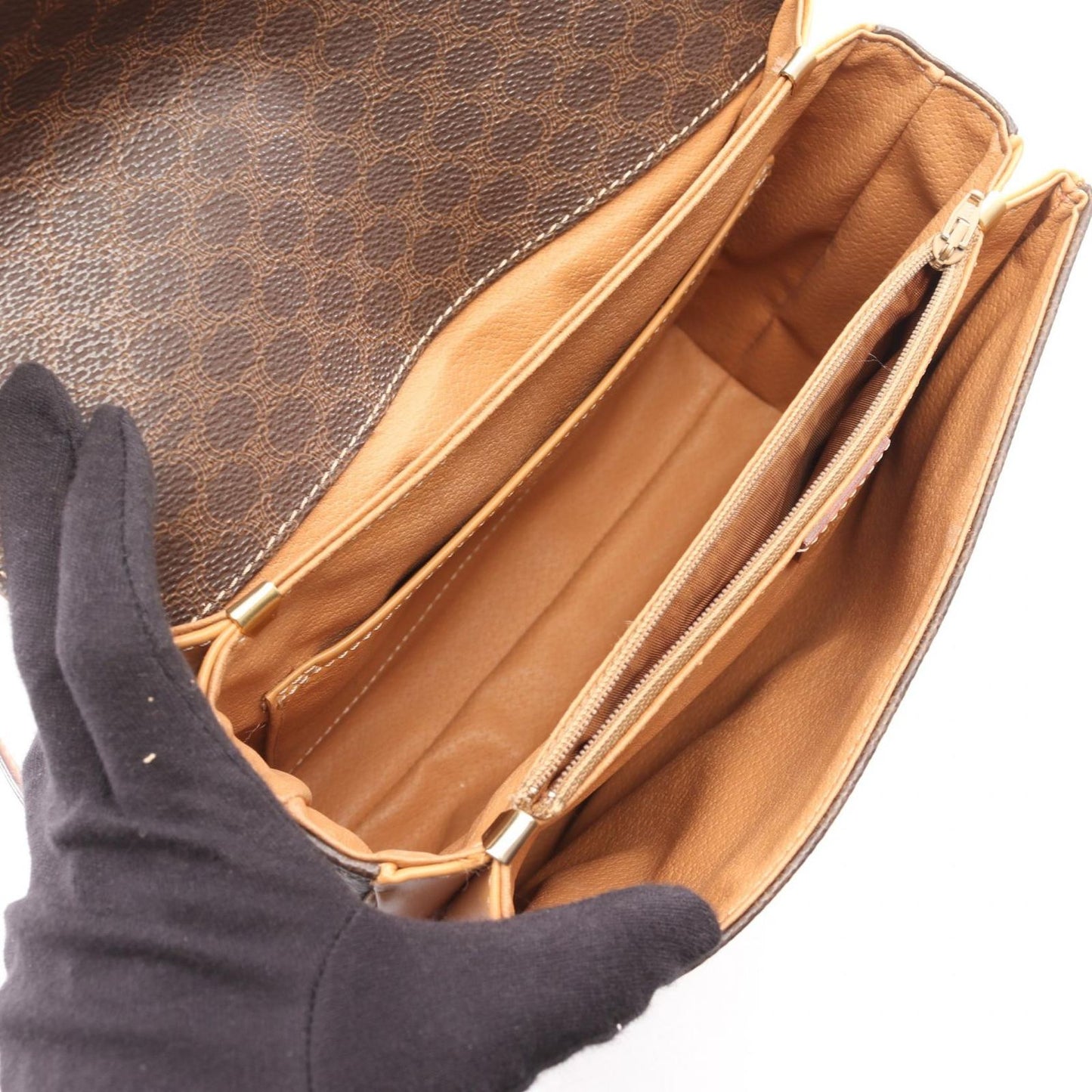 Celine Shoulder Bag Macadam Dark Brown Canvas Leather — view 3