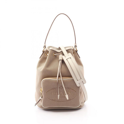 Prada Lada Handbag Logo Jacquard 2-Way Beige White Canvas Leather