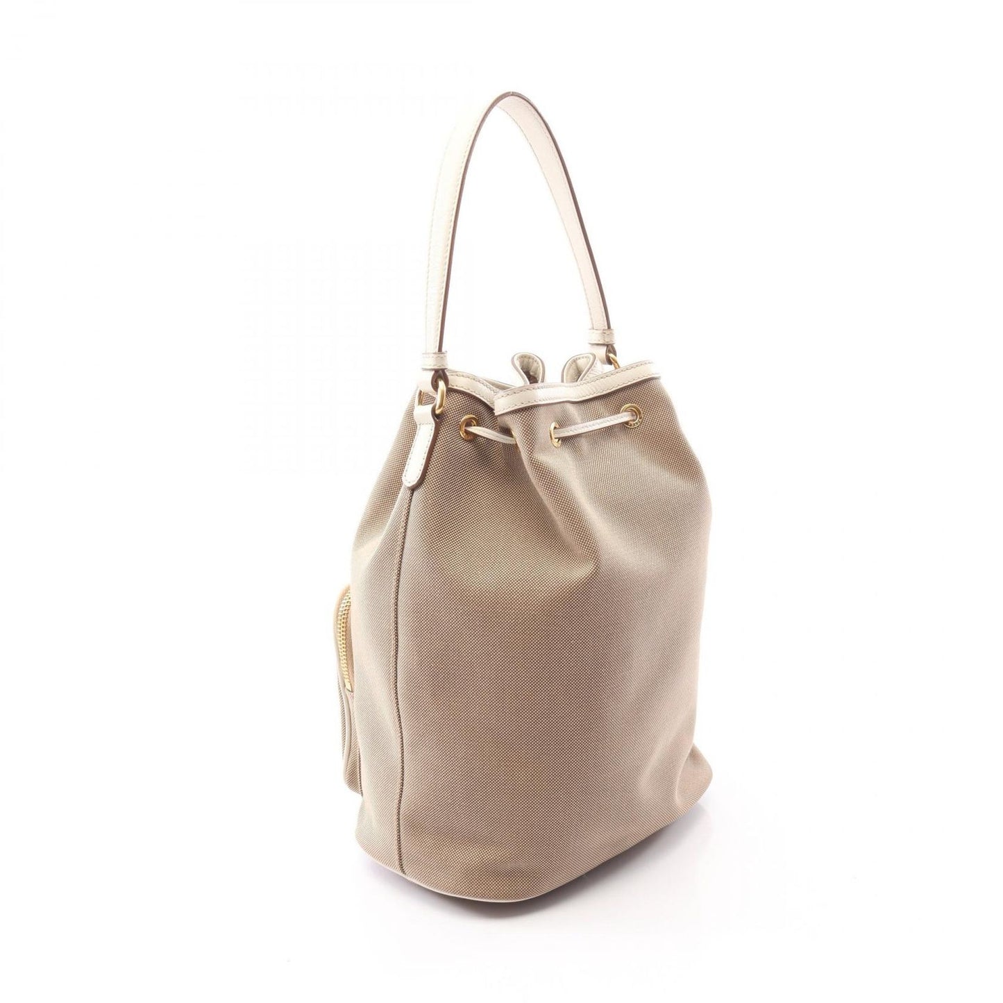 Prada Lada Handbag Logo Jacquard 2-Way Beige White Canvas Leather — view 2