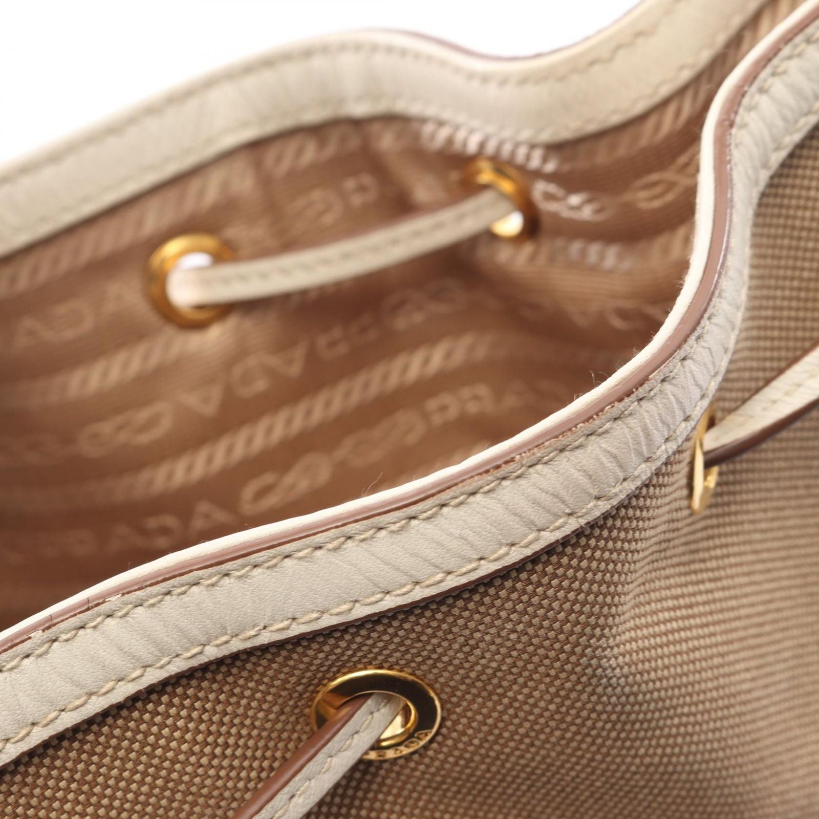 Prada Lada Handbag Logo Jacquard 2-Way Beige White Canvas Leather — view 6