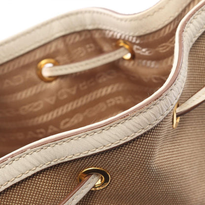 Prada Lada Handbag Logo Jacquard 2-Way Beige White Canvas Leather — view 6