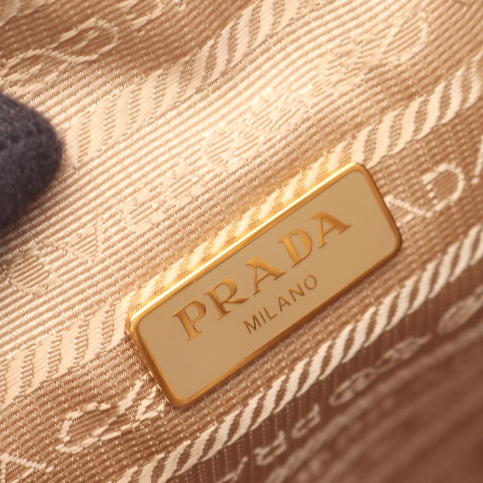 Prada Lada Handbag Logo Jacquard 2-Way Beige White Canvas Leather — view 4