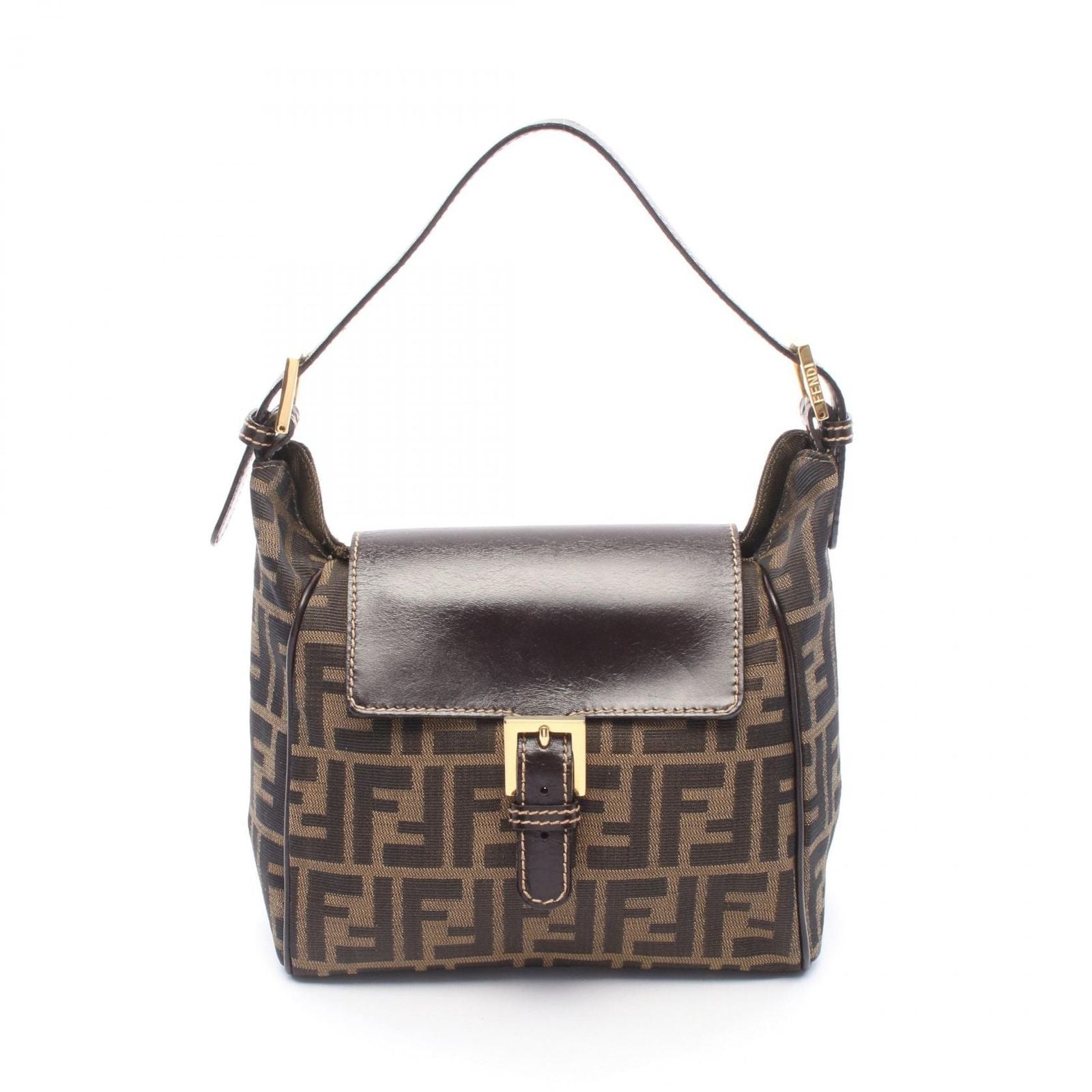 Fendi Shoulder Bag Brown Canvas Leather