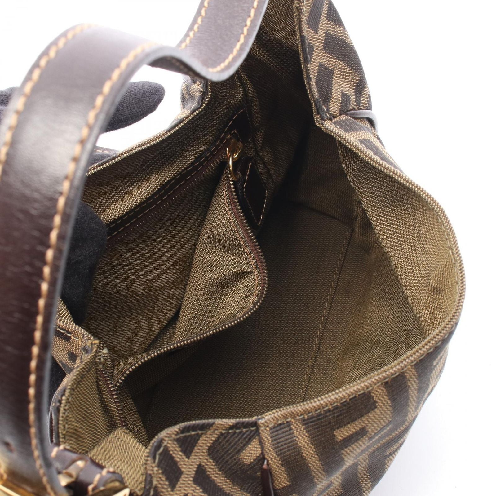 Fendi Shoulder Bag Brown Canvas Leather — view 3