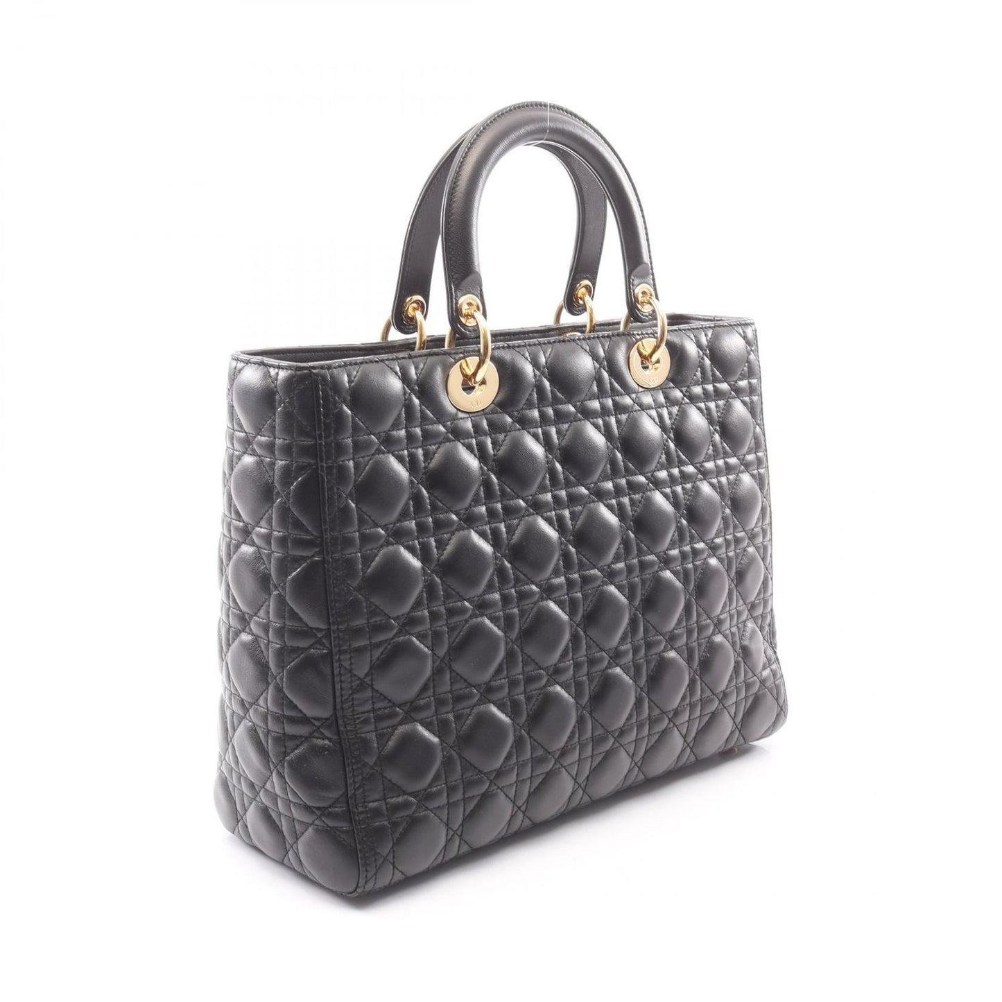 Dior Dio Handbag Ladydio Cannage 2-Way Black Leather Tote — view 2