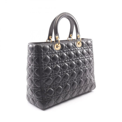 Dior Dio Handbag Ladydio Cannage 2-Way Black Leather Tote — view 2