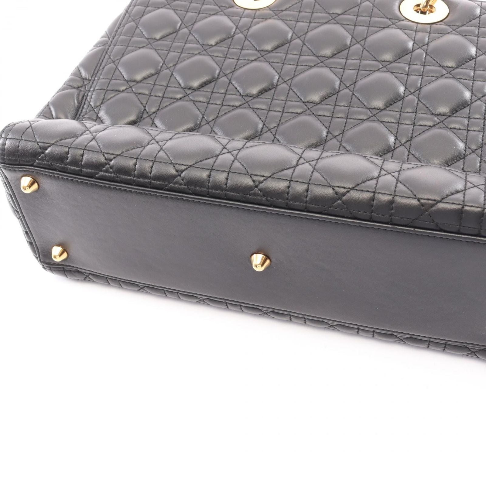 Dior Dio Handbag Ladydio Cannage 2-Way Black Leather Tote — view 8