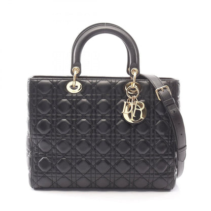 Dior Dio Handbag Ladydio Cannage 2-Way Black Leather Tote