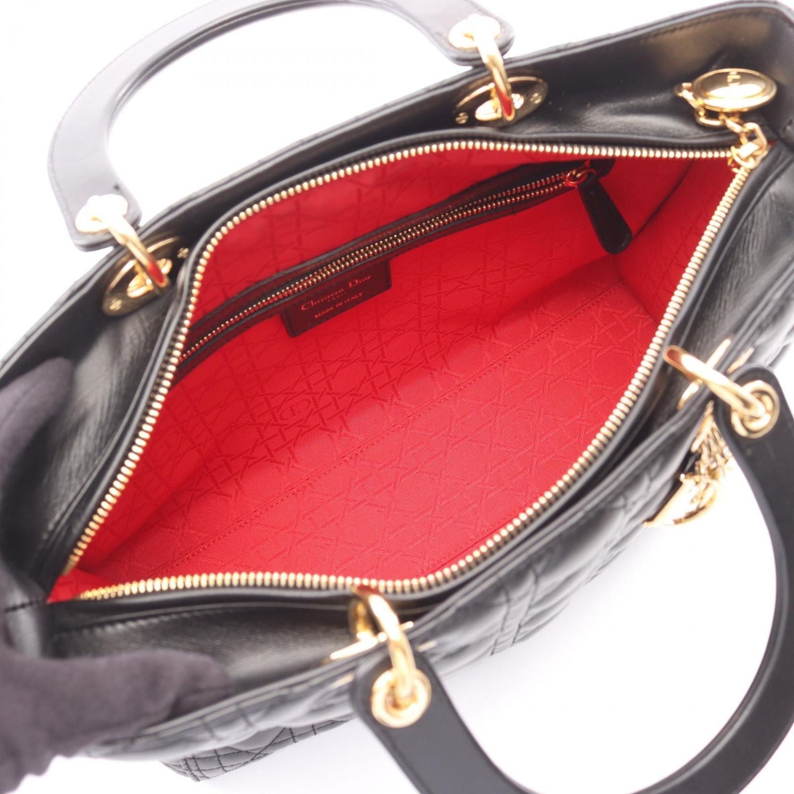 Dior Dio Handbag Ladydio Cannage 2-Way Black Leather Tote — view 3