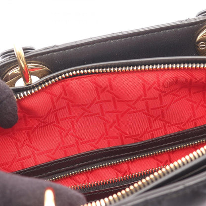 Dior Dio Handbag Ladydio Cannage 2-Way Black Leather Tote — view 5