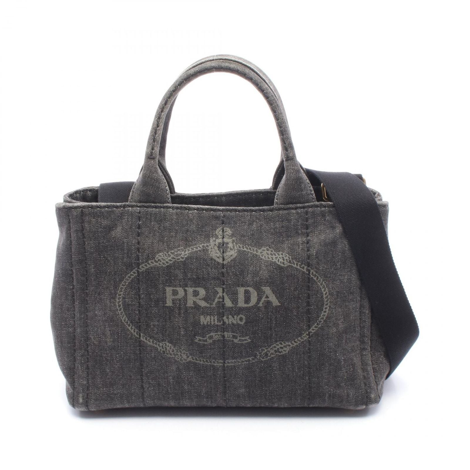 Prada Lada Tote Denim Canapa 2-Way Black