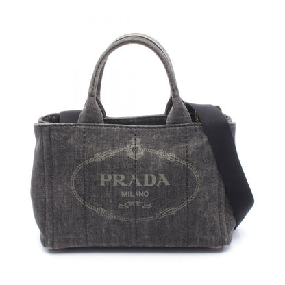 Prada Lada Tote Denim Canapa 2-Way Black