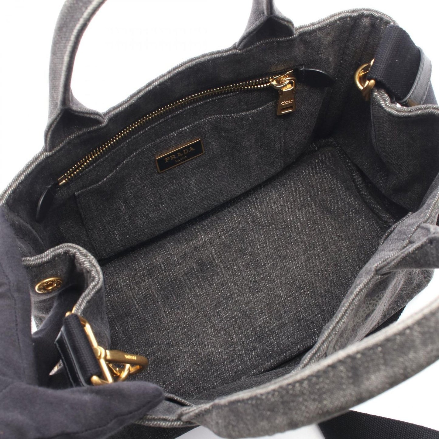 Prada Lada Tote Denim Canapa 2-Way Black — view 3