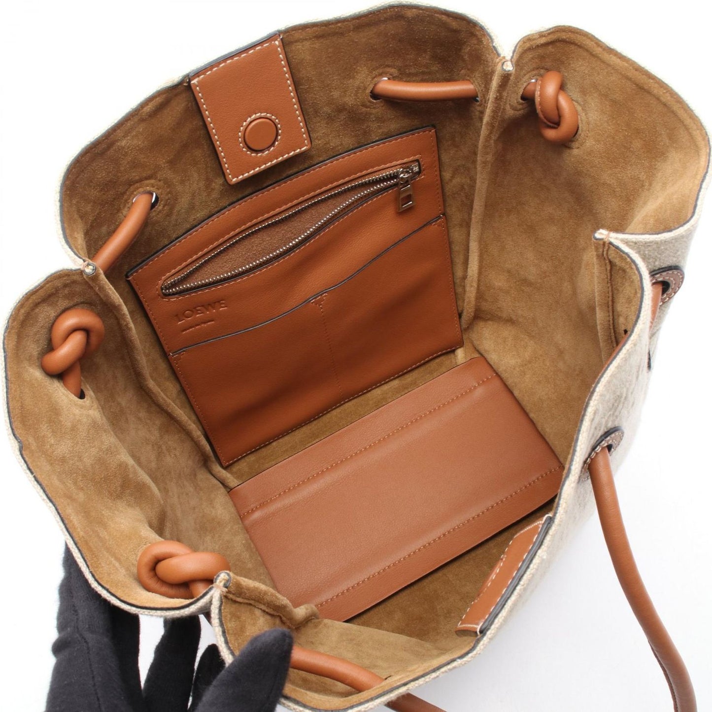 Loewe Tote Ofto Beige Brown Canvas Leather — view 3