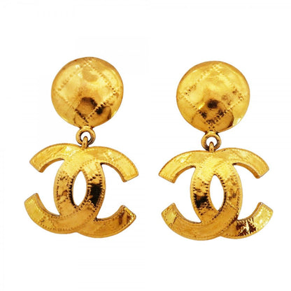 Chanel Earrings Vintage CC Logo Quilted Gold Plated