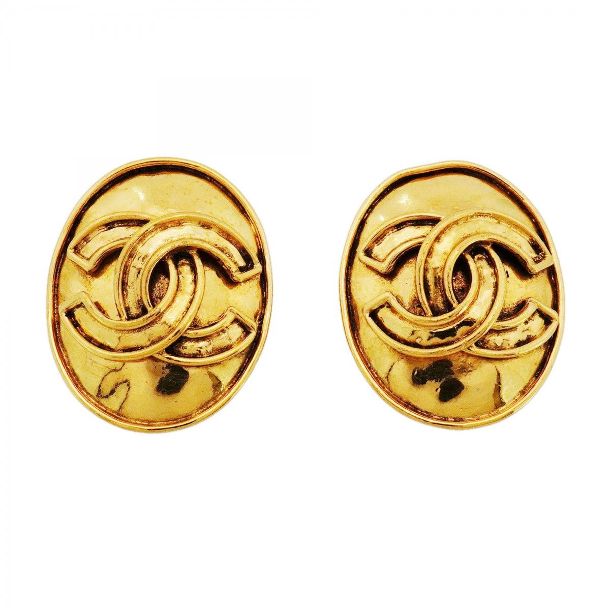 Chanel Earrings Vintage CC Logo Gold Plated