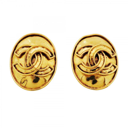 Chanel Earrings Vintage CC Logo Gold Plated
