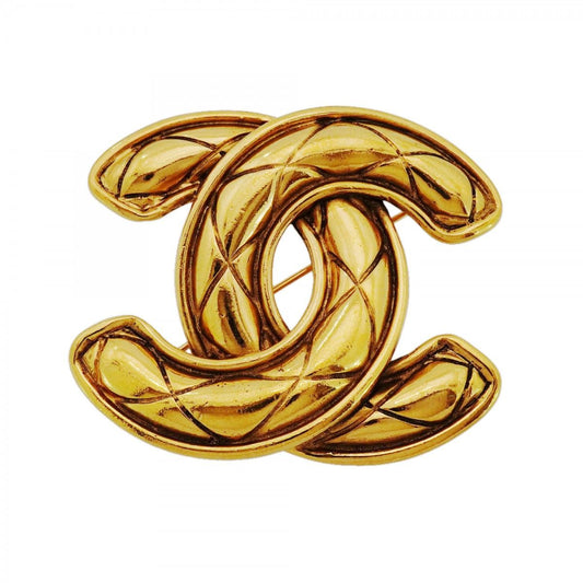 Chanel Brooch Vintage CC Logo Quilted Gold Plated