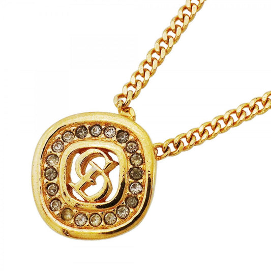 Dior Necklace CD Logo Gold Plated Rhinestone
