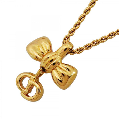 Dior Necklace CD Logo Ribbon Motif Gold Plated