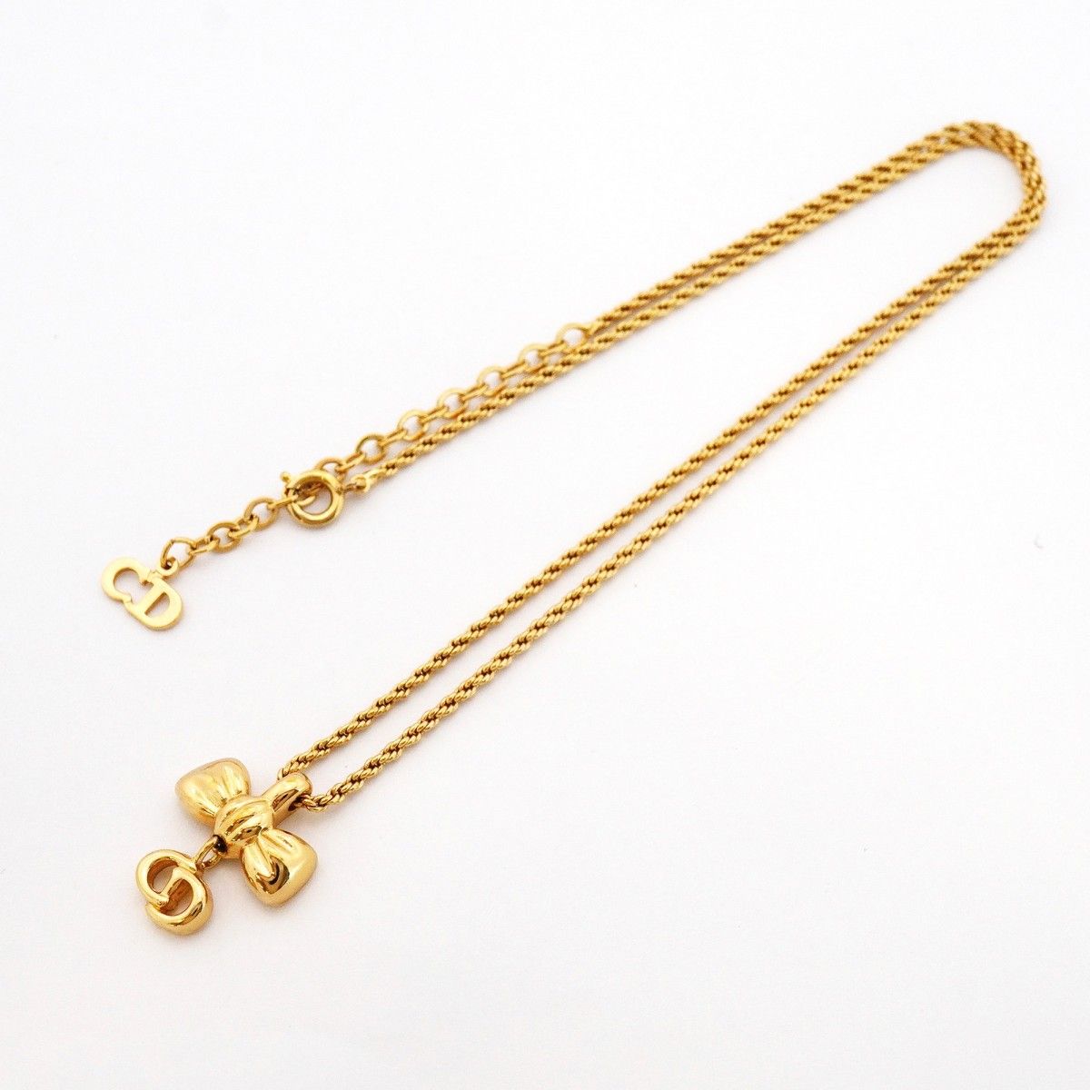 Dior Necklace CD Logo Ribbon Motif Gold Plated — view 3